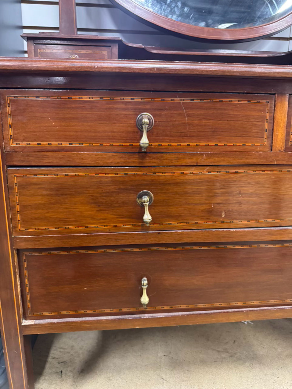 ANTIQUE Wood 2-Drawer Dresser w/ Attached Mirror