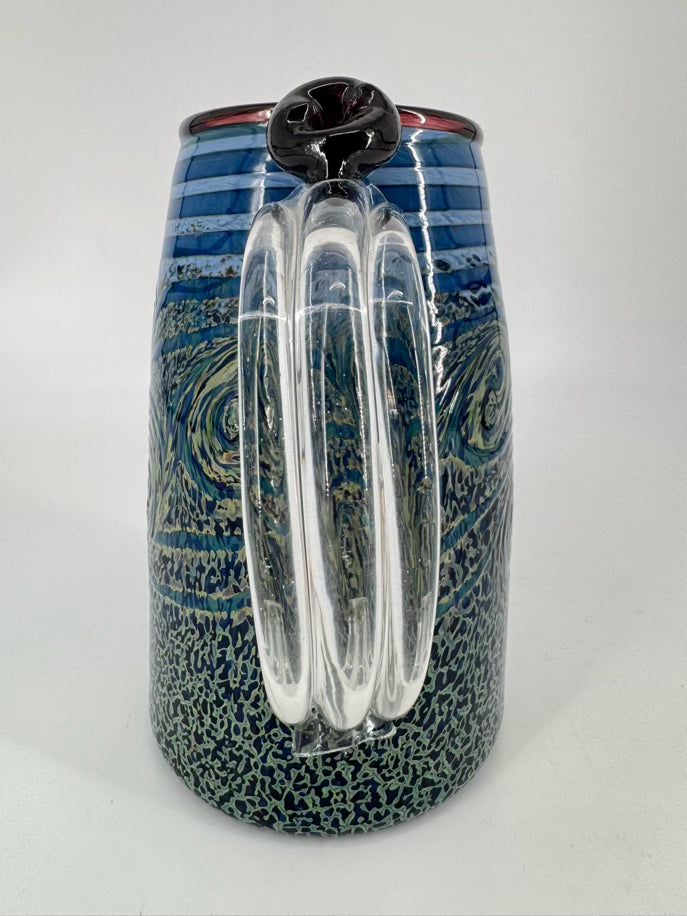 Blue & Yellow Blown Glass Stary Night Pitcher
