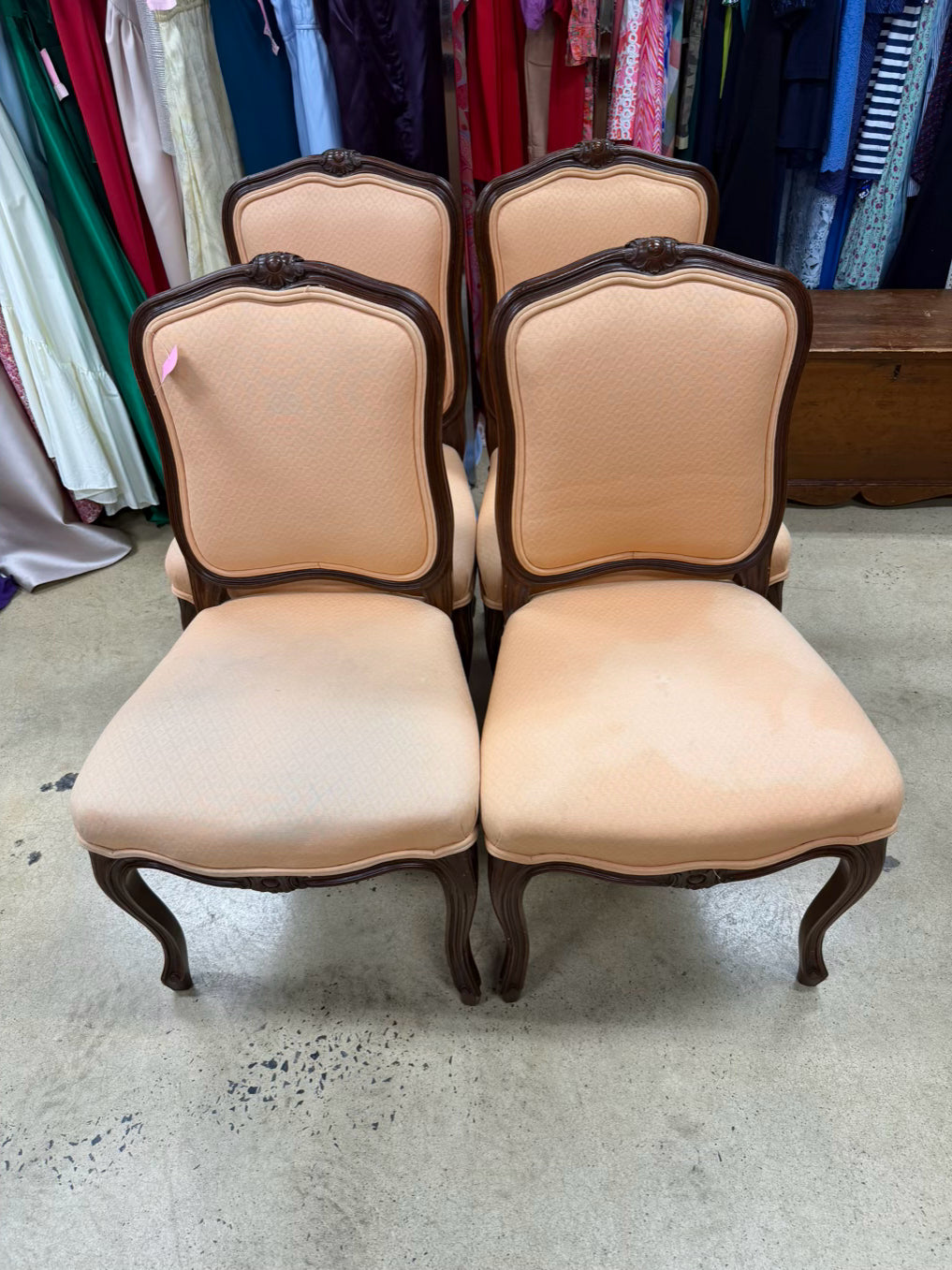 Wood Country French Set of 4 Chairs w/ Salmon Fabric