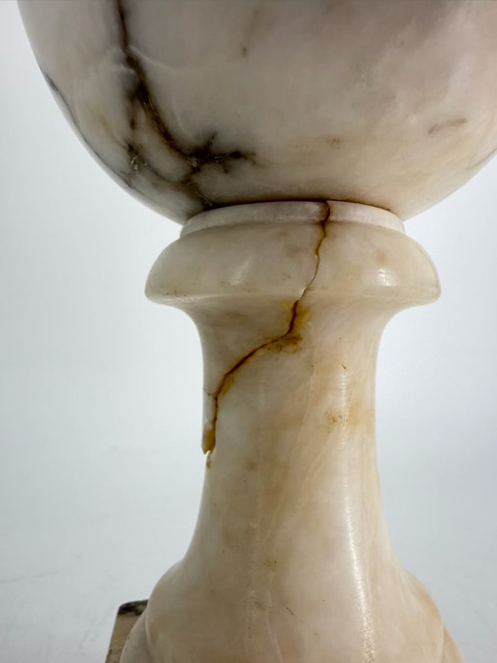 VINTAGE White Alabaster Urn Lamp w/ Shade