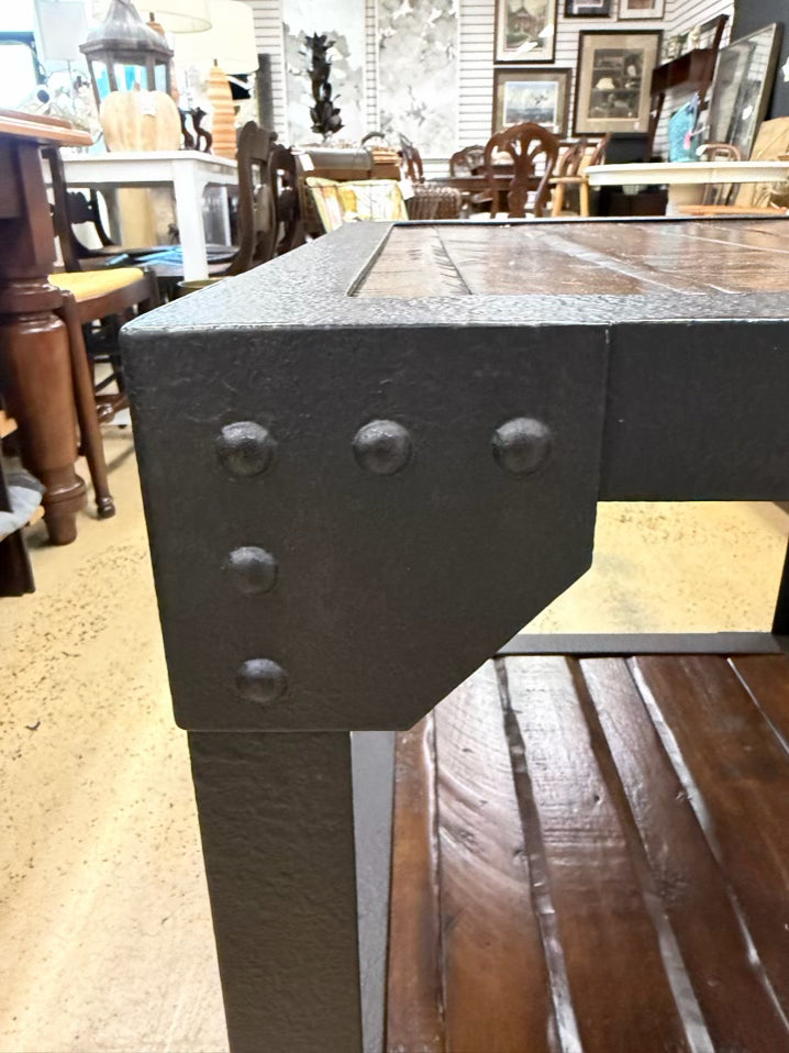 Brown & Black Wood & Metal Industrial Look End Table