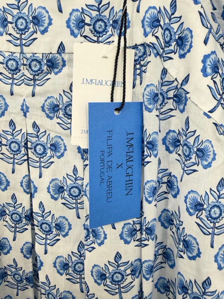 J MCLAUGHLIN Size M White & Blue Floral Maxi-Dress NWT