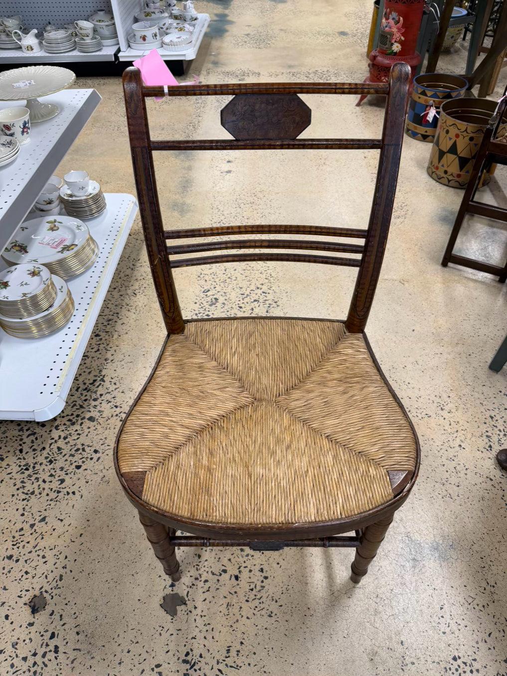 ANTIQUE Wood Desk Chair w/ Rush Seat
