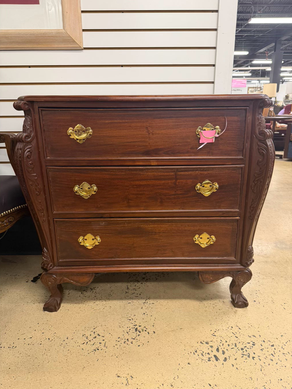 Ornate Dark Brown Wood 3 Drawer Chest