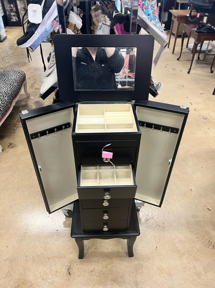 Black Wood Jewelry Cabinet w/ 6 Drawers