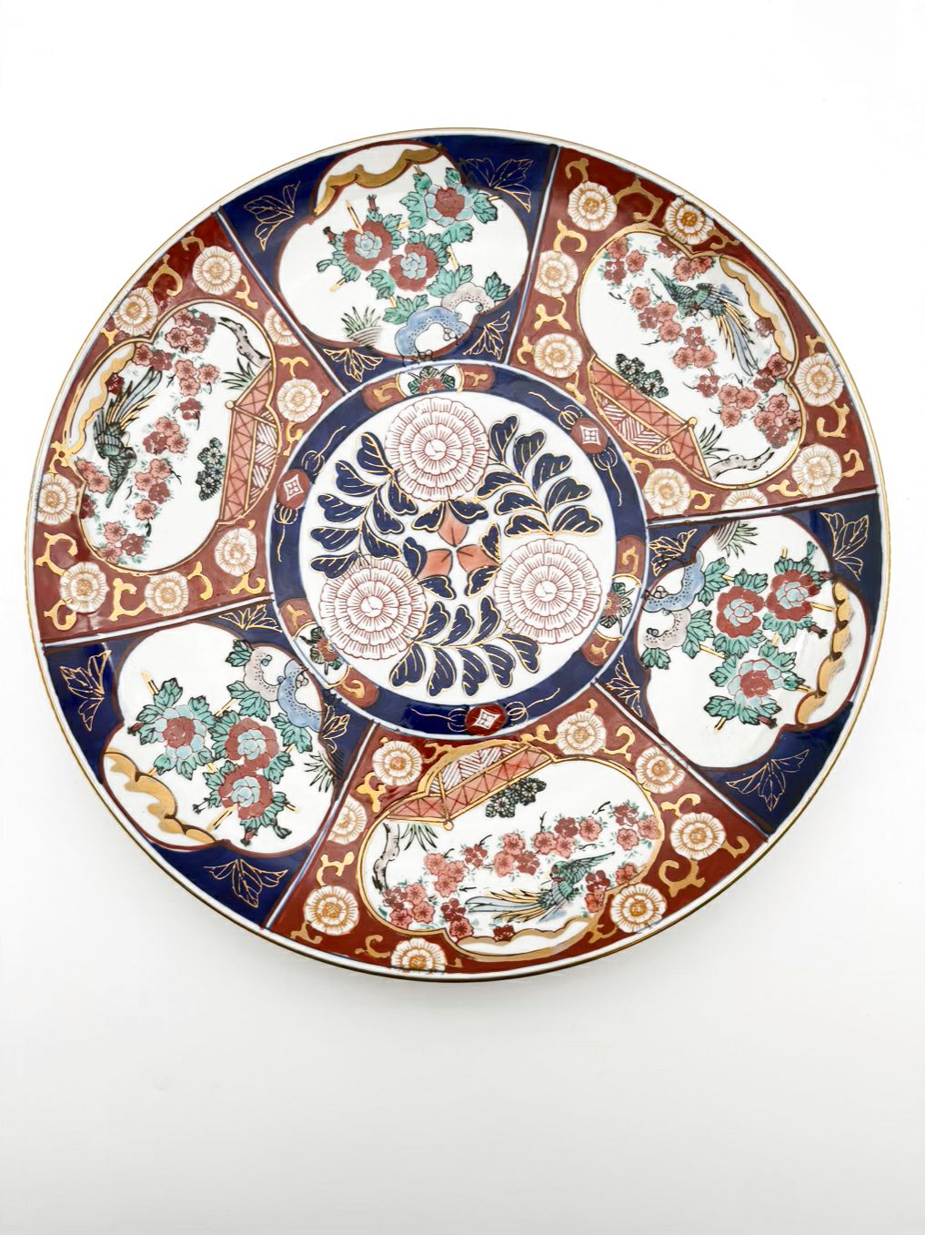 IMARI Rust, Navy & White Porcelain Round Decorative Plate