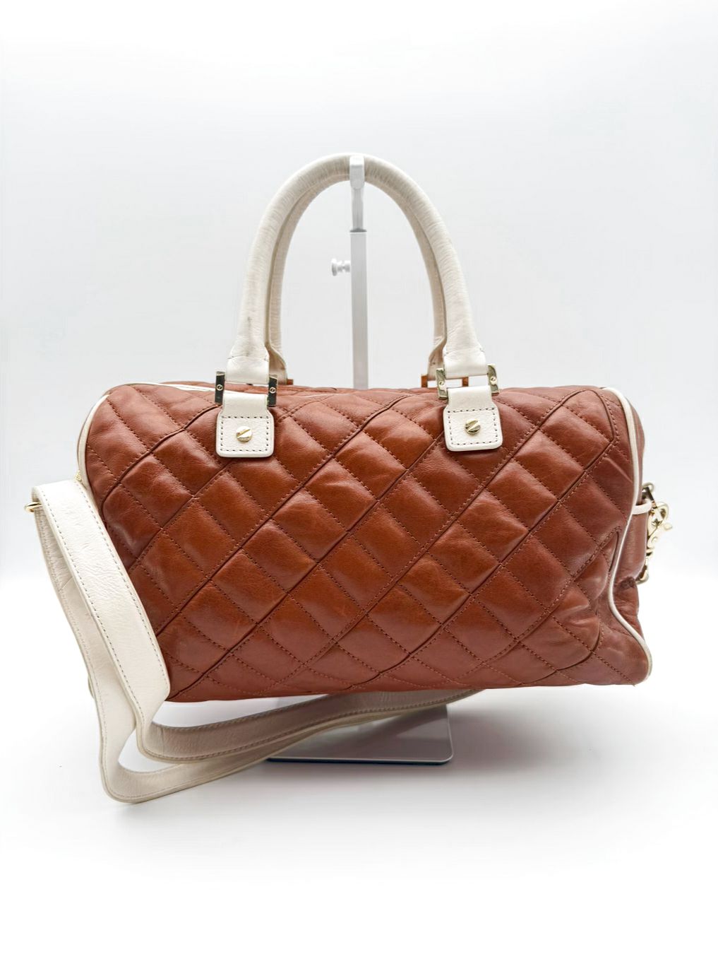 TORY BURCH Cognac Leather Quilted Purse