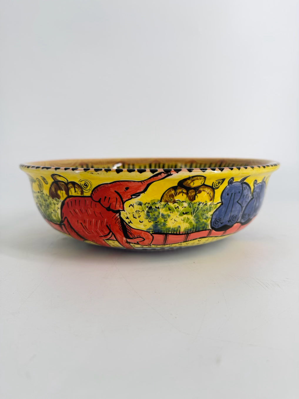 ZIMBABWE Multi Colored Hand Painted Jungle Animals Ceramic Bowl