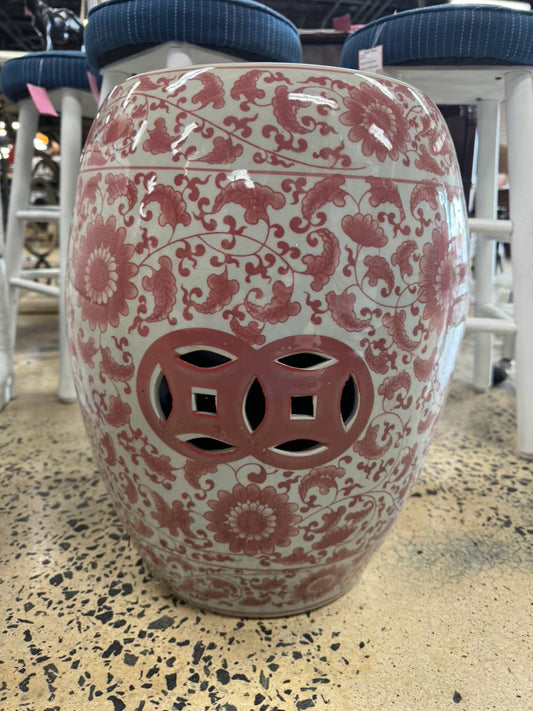 Pink & White Ceramic Garden Stool