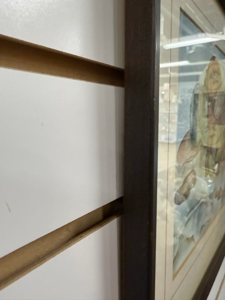 ANN DAVIS Watercolor Rock In Brown Frame