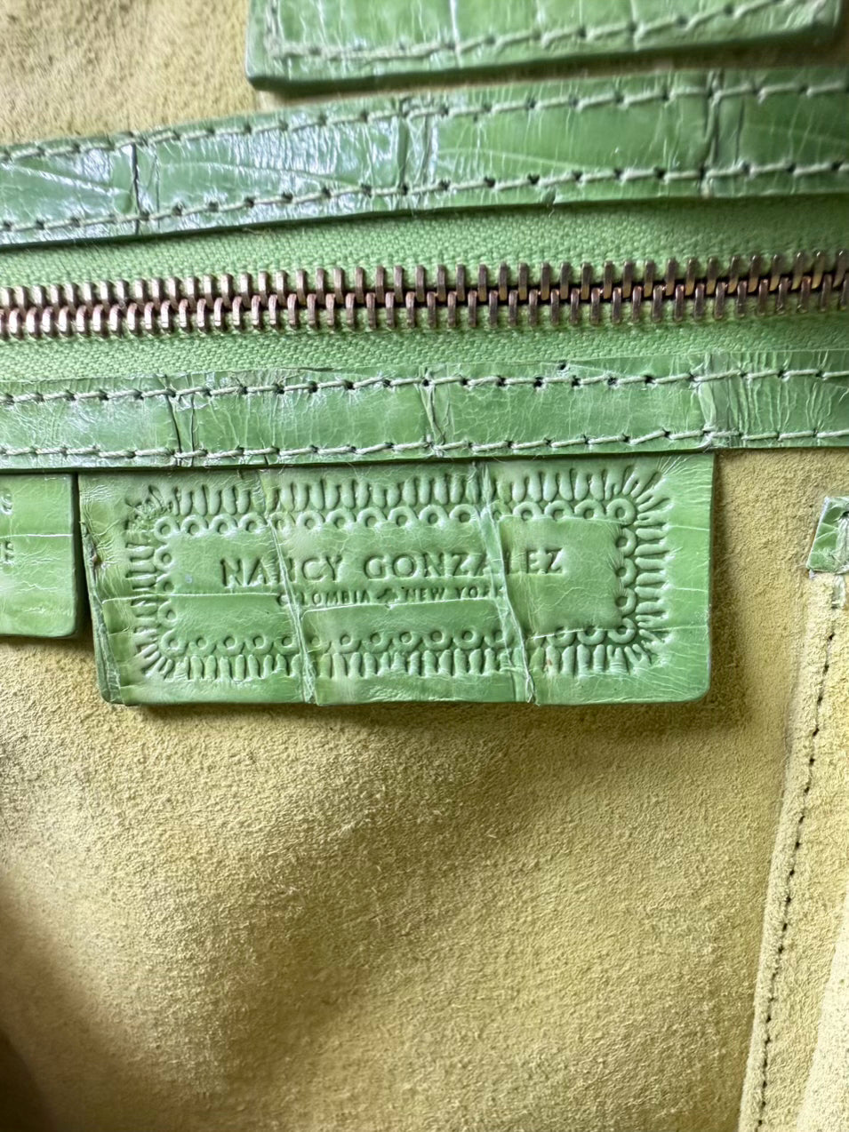 NANCY GONZALEZ Green Exotic Python , Crocodile & Canvas Tote Shoulder Bag