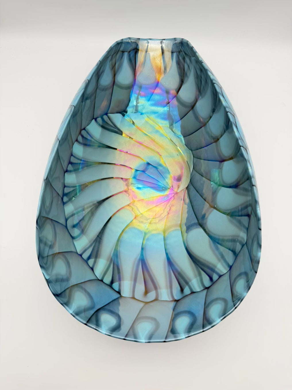 Blue & Aqua Glass Bowl w/ Rolled Sides
