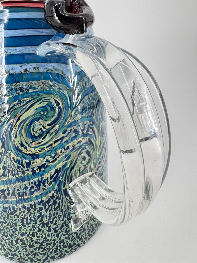 Blue & Yellow Blown Glass Stary Night Pitcher