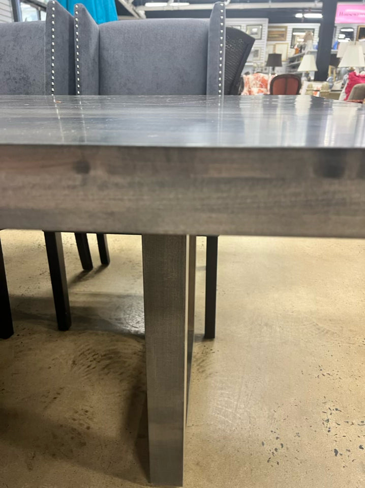 Gray Wood Dining Table & 6  Nail Head Chairs