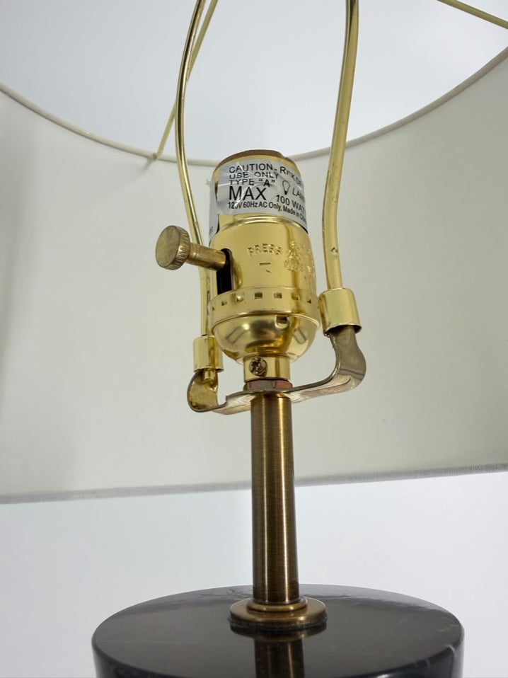 Black & Gold Marble & Brass Lamp w/ White Shade