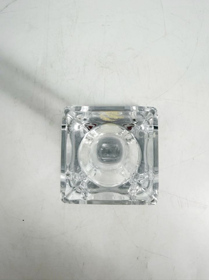 TIFFANY & CO. Clear Glass Short Candleholder w/ Square Base