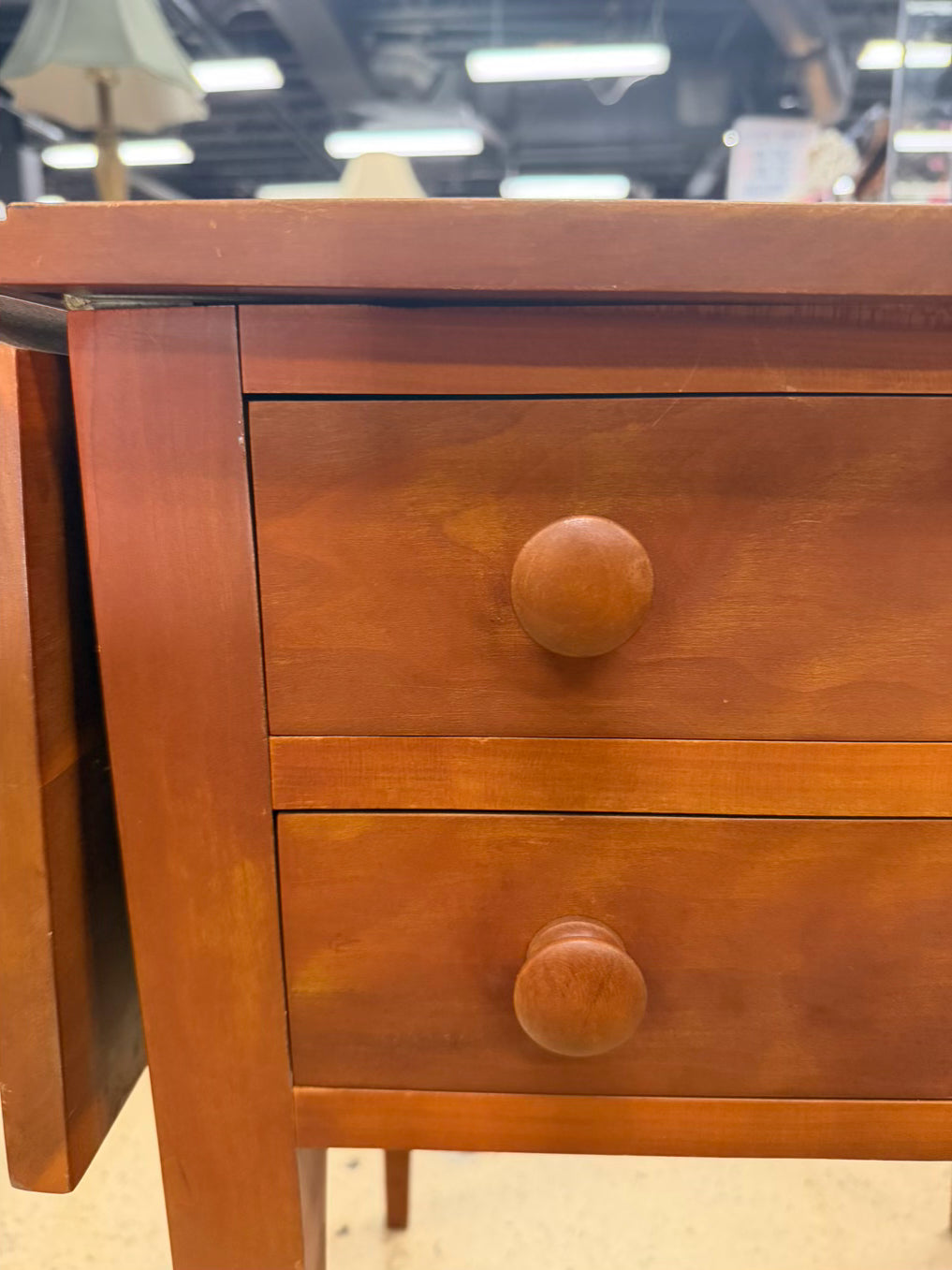 VINTAGE Light Wood Drop Leaf Table w/ 2 Drawers