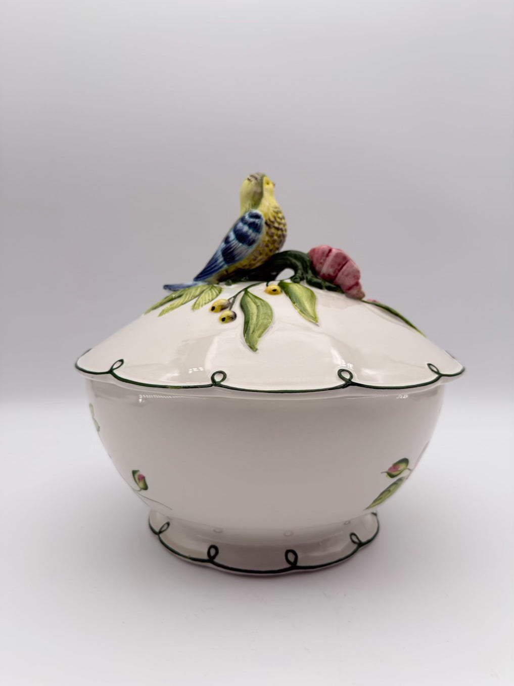 VIETRI White, Green & Pink Ceramic Paradiso Tureen