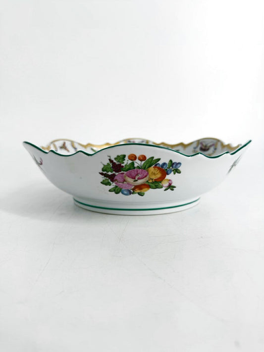 MOTTAHEDEH White & Multi Porcelain Williamsburg Duke Of Gloucester Bowl w/ Scalloped Edge
