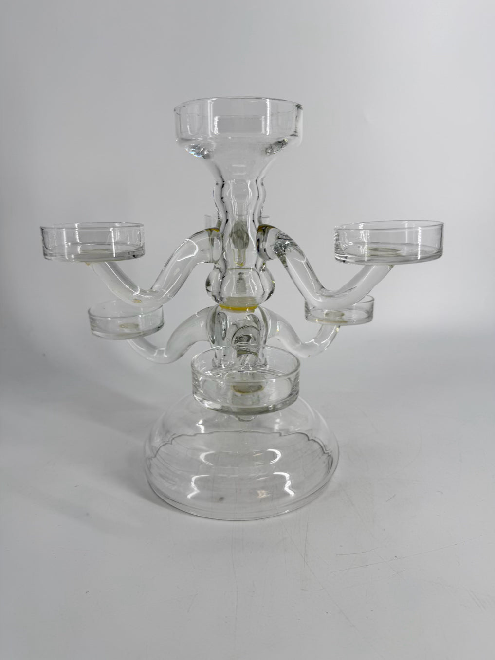 Clear Blown Glass Six Arm Epergne Candleholder