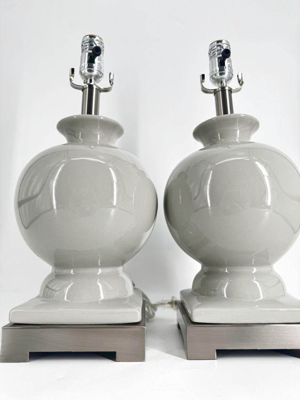 Gray Ginger Jar Pair of Lamps w/ Brushed Silver Bases