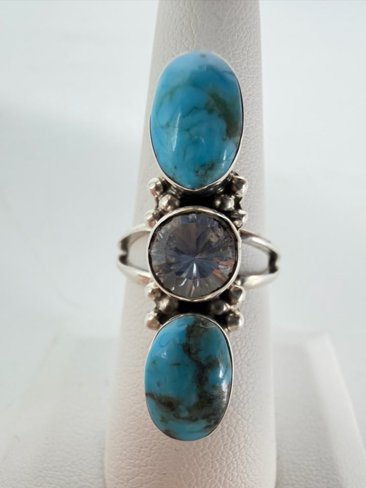 RUNNING BEAR STERLING SILVER Turquoise Look Oval Ring