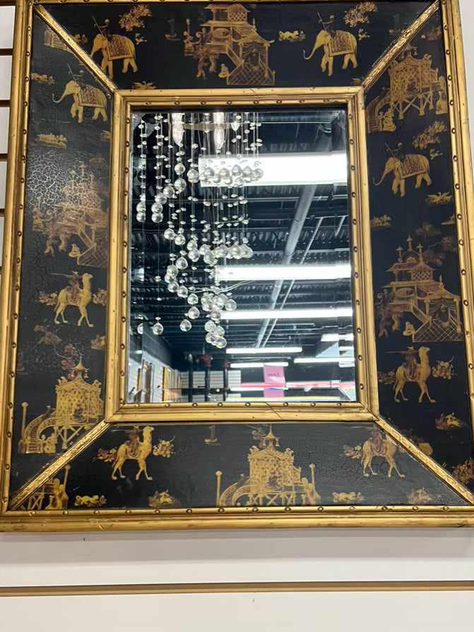 BLACK & GOLD Wood Elephant & Camel Design Mirror