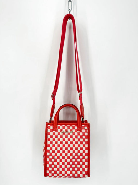 MZ WALLACE Orange & White Leather & Nylon Woven Purse w/ Crossbody Strap