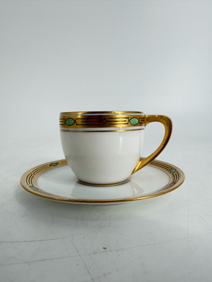 RS GERMANY White, Green & Gold Porcelain Coffee Service Setting For 5