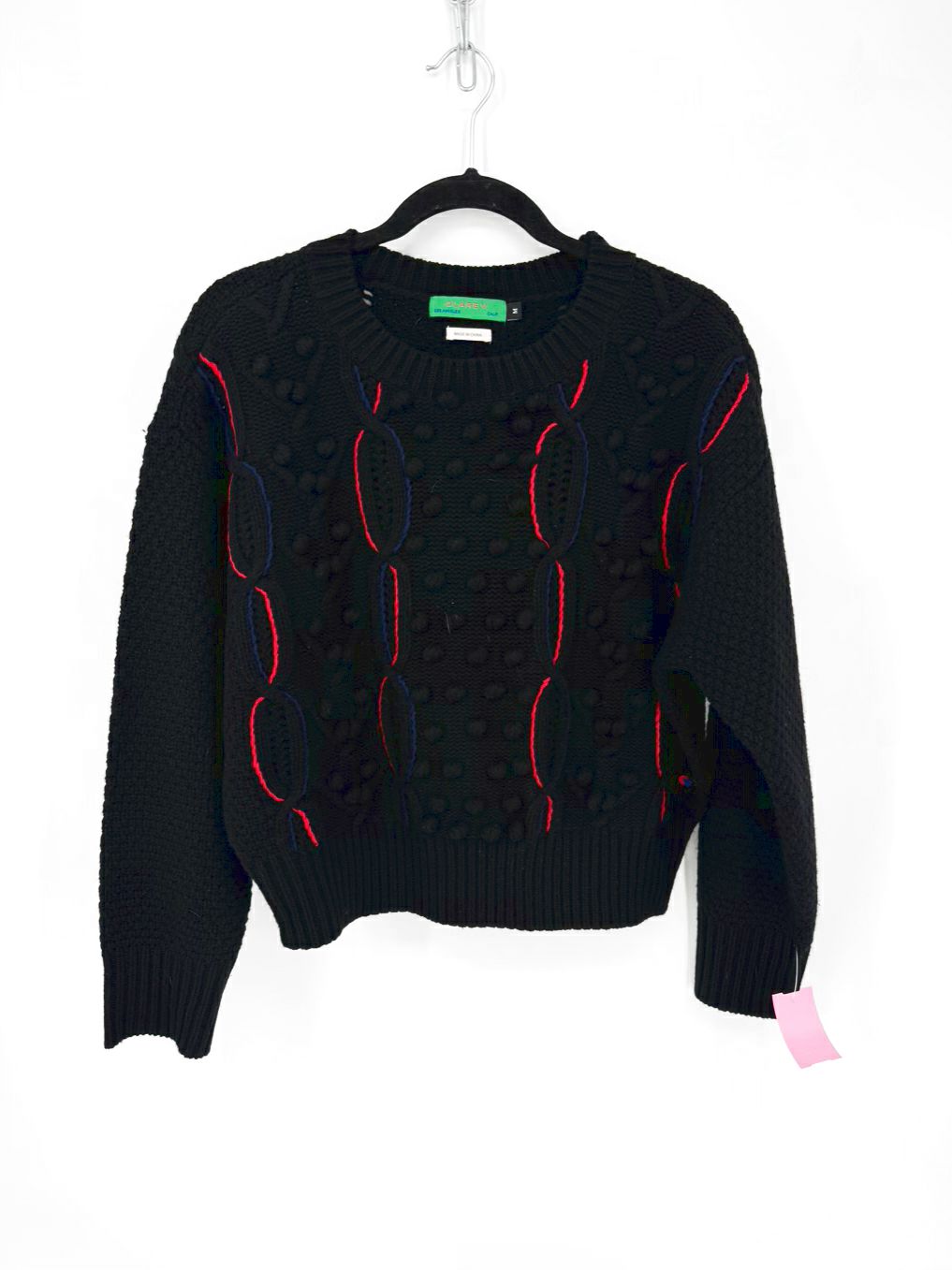 CLARE V. Wmn's Size M Black Wool Pom Pom Sweater