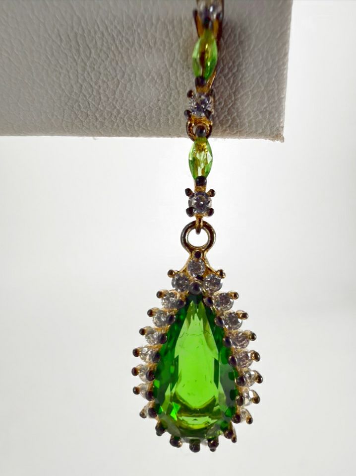 STAUER STERLING SILVER Green Helenite Tear Drop Necklace & Ring Set