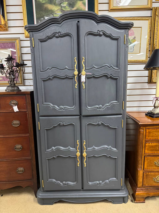 VINTAGE STANLEY FURNITURE Gray Painted Wood Armoire