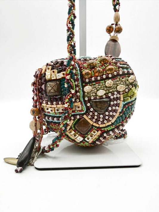 MARY FRANCES Beaded Multi Color Heart Shape Crossbody Bag