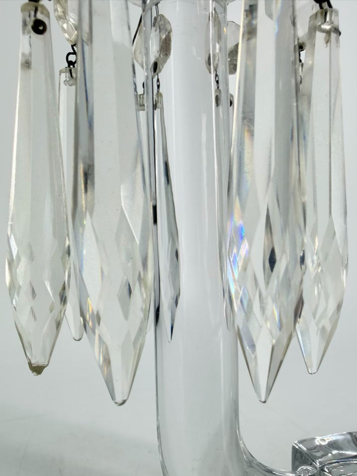 HEISEY Clear Glass Pair Of Candleholders w/ Babiches