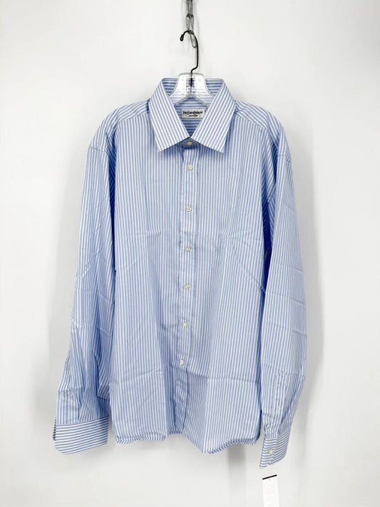 YVES SAINT LAURENT Size 45 Light Blue Stripe Long Sleeve Shirt NWT