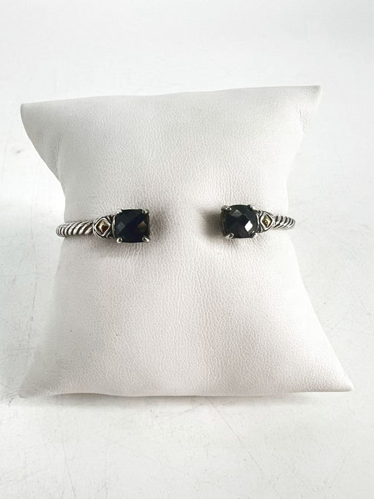 STERLING SILVER Black Stone 18k Cuff Bracelet