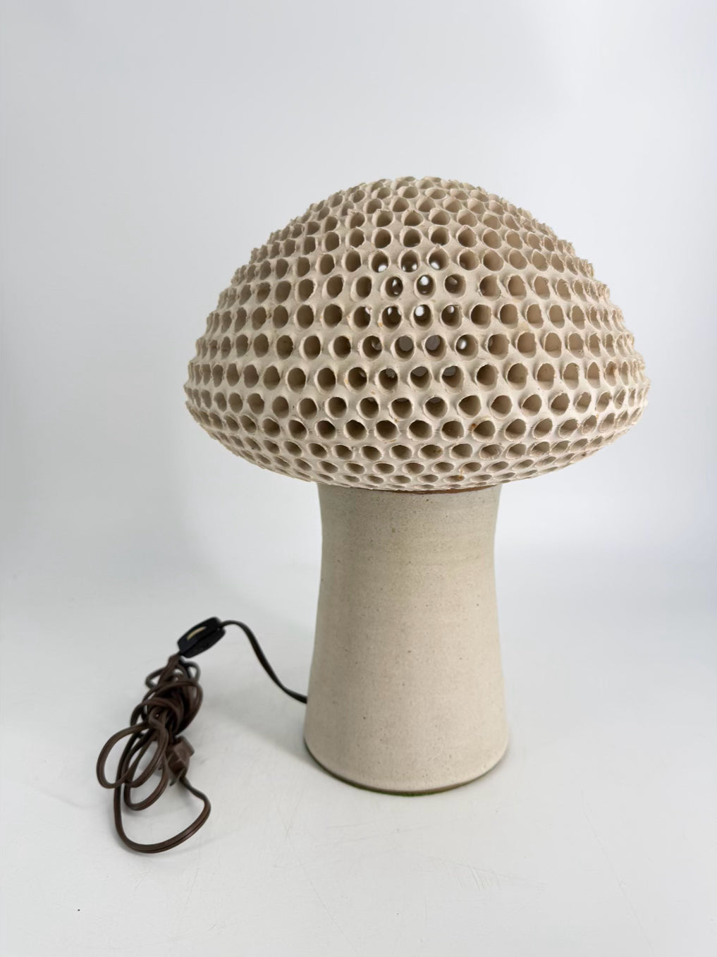 Cream Pottery 2 Piece Mushroom Lamp