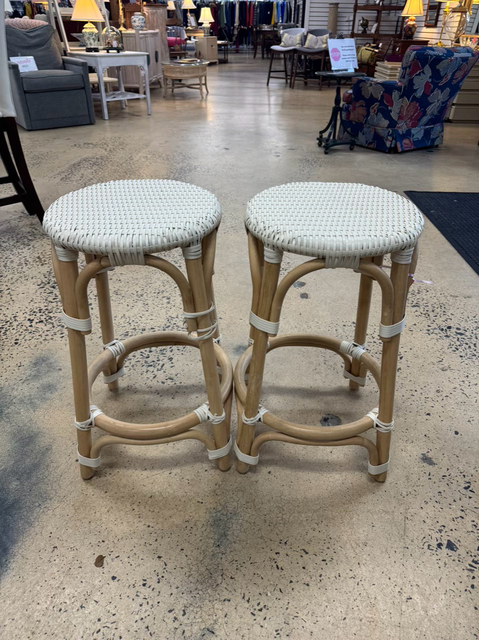 White & Brown Bamboo Pair of Counter Height stools