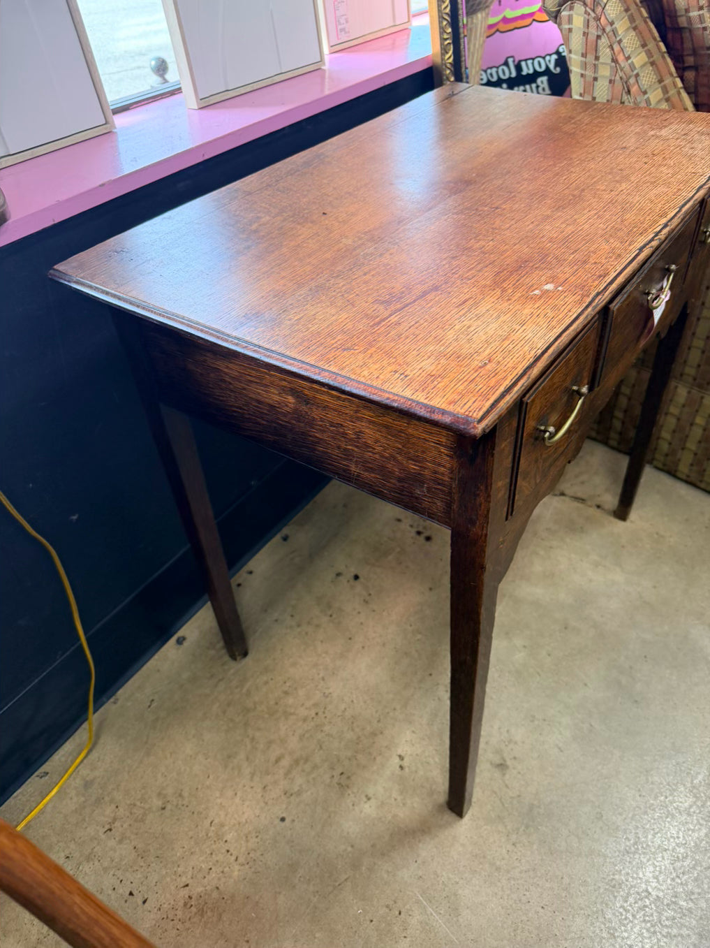 Medium Brown English Oak Occasional Table w/ 3 Drawers