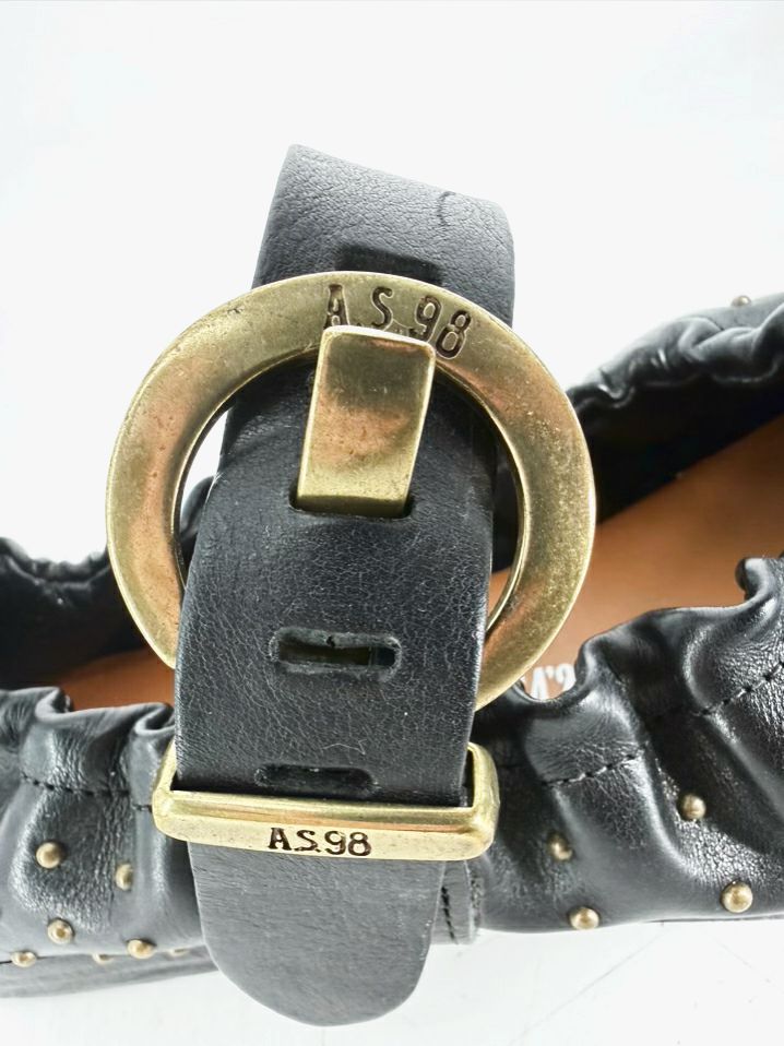AS 98 Size 40 Black Leather Stud Detail Mary Janes