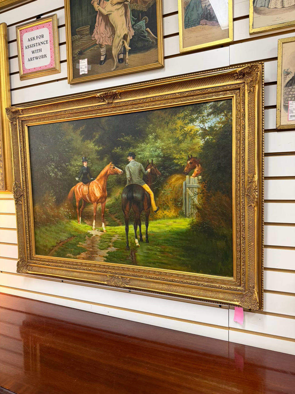 Equestrian Scene Painting In Gold Frame