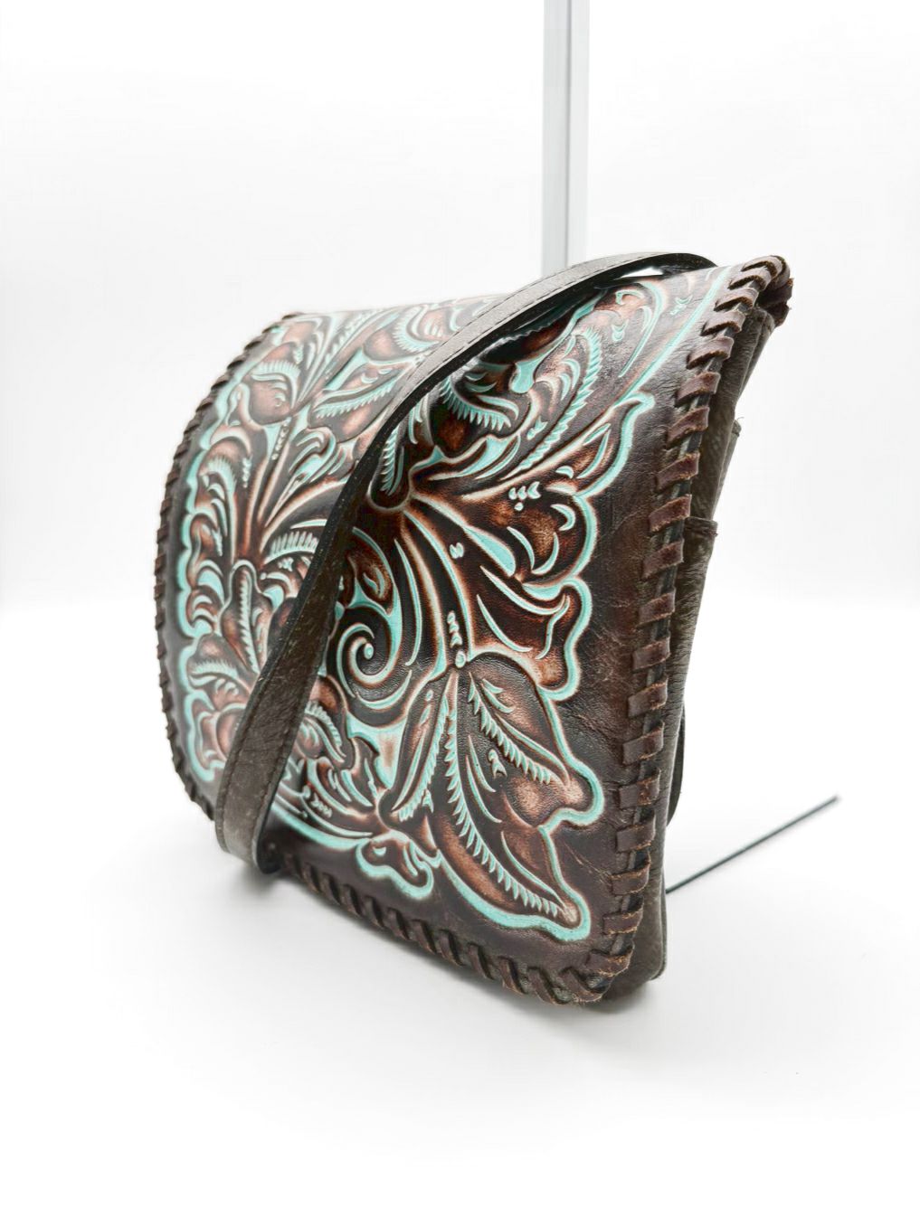 PATRICIA NASH Granada Brown & Blue Tooled Leather Crossbody Bag