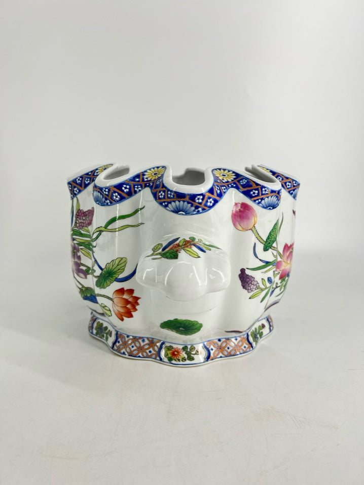 White, Purple & Green Porcelain Floral & fish Foot Bath