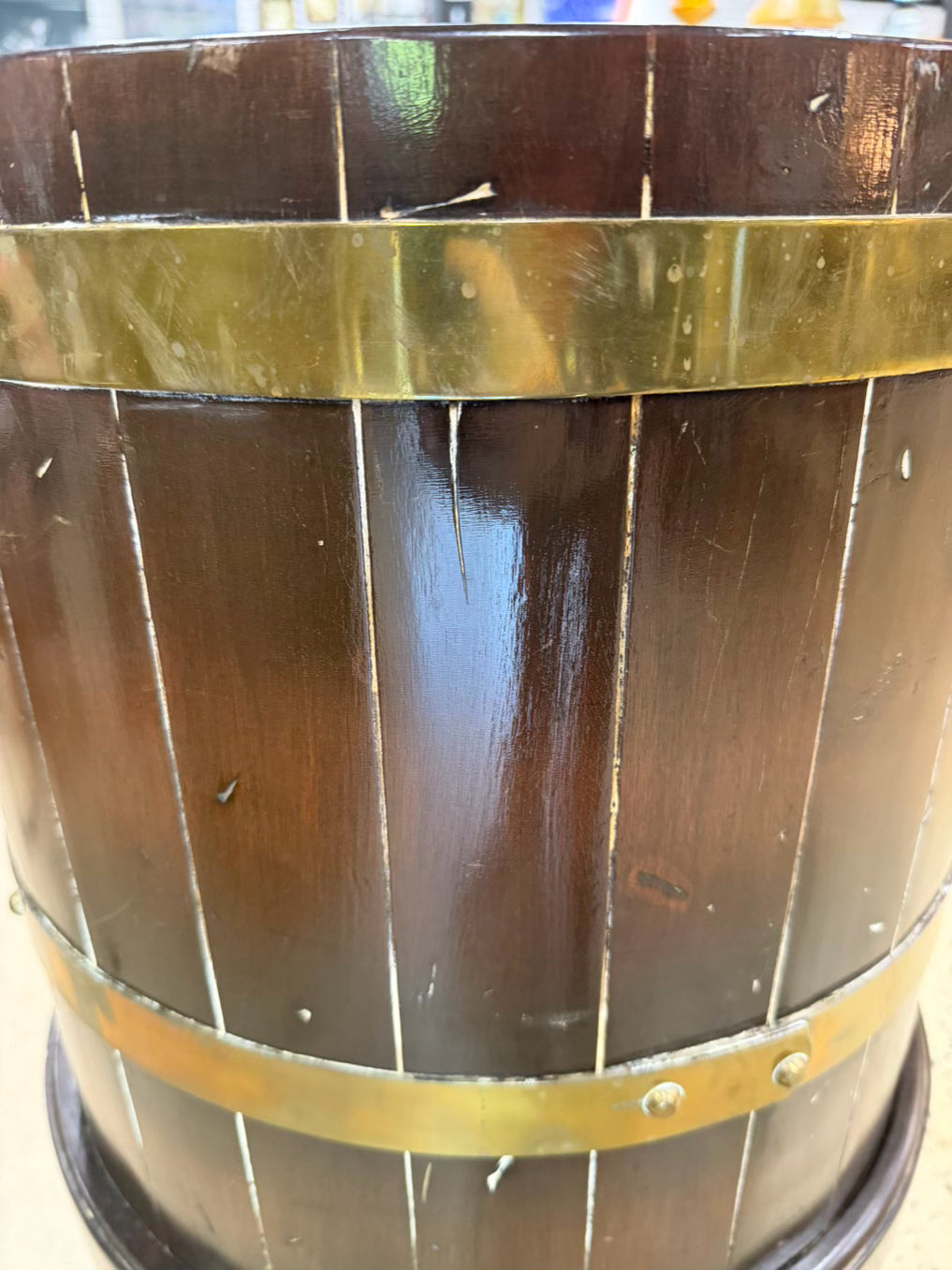 Dark Wood / Brass Planter w/ Handle