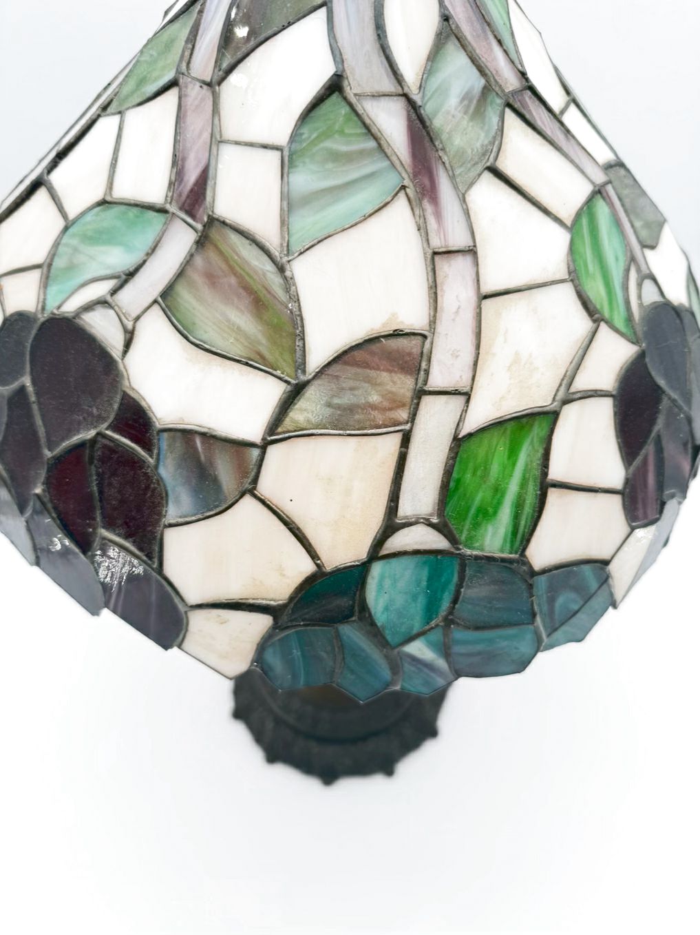 Tiffany Style Metal Lamp w/ Purple, Green & White Shade