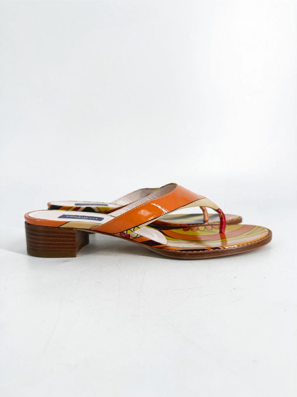 EMILIO PUCCI Size 38 Orange & Pink Leather Print Kitten heels