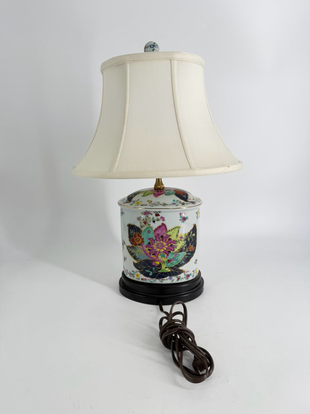 White, Purple, Green & Yellow Porcelain Lamp w/ Shade