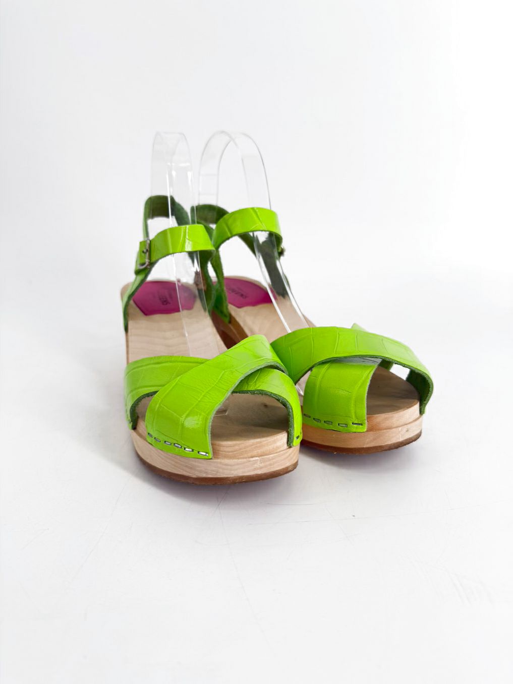 HASBEENS Size 39 Neon Green Leather Sandals