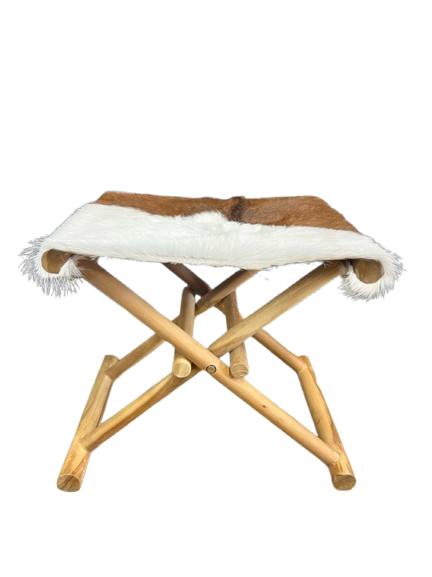 Wood & Goat Fur Folding Stool