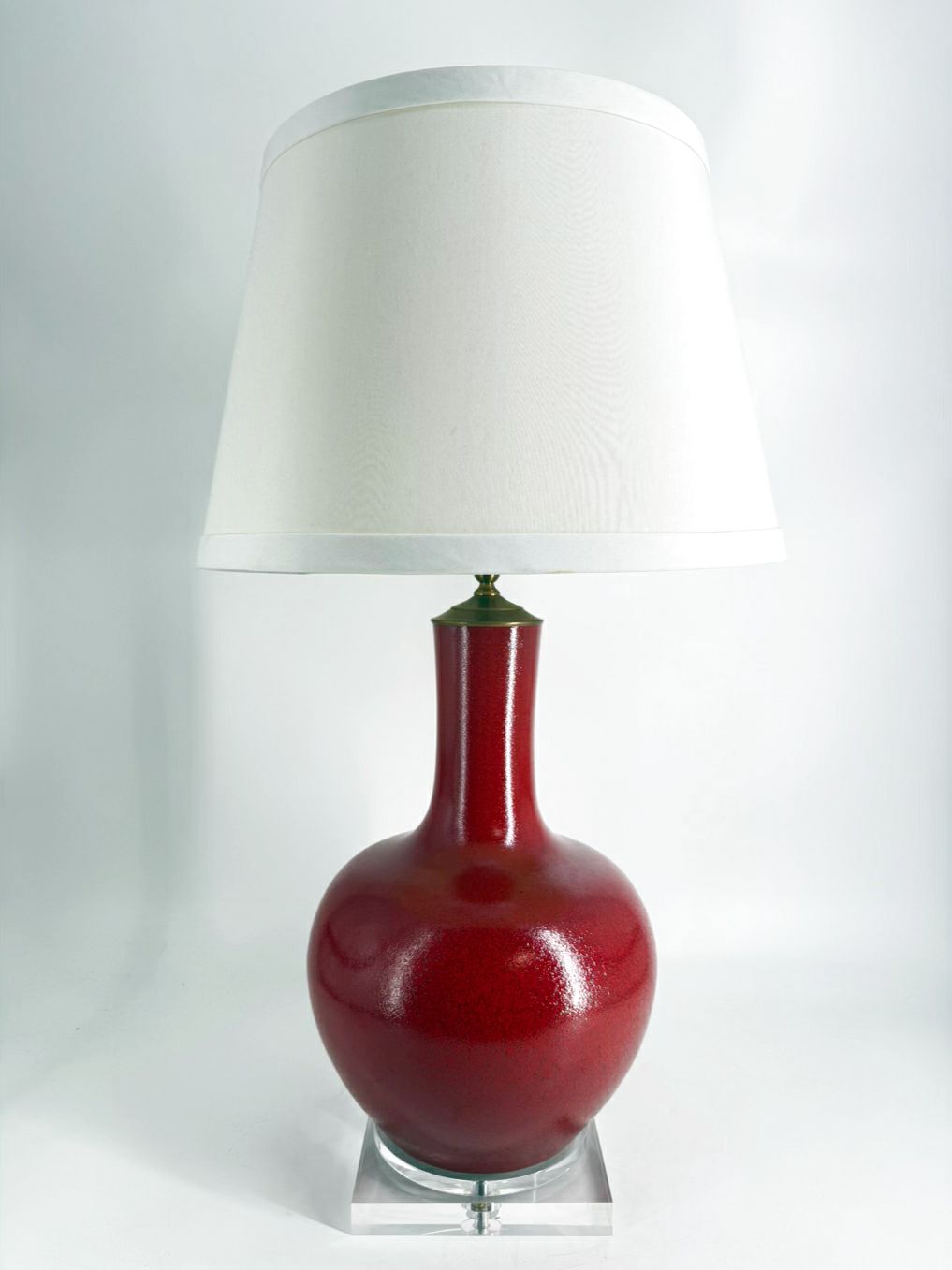 Red Ceramic Lamp w/ Lucite Bottom & Shade